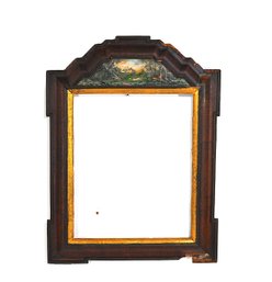 Antique 19th C. Wood Picture Frame With Painted Hunting Scene Crest