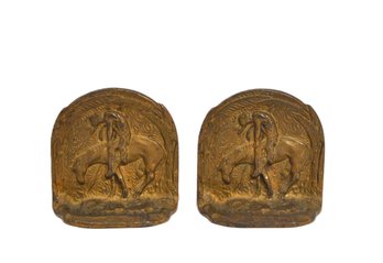 Pair Bronzed Cast Iron ' End Of The Trail' Native American Bookends  Circa 1920s