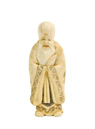Antique Japanese Carved Lucky God Fukurokuju Okimono – Signed