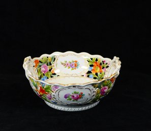 Antique Carl Thieme Dresden Porcelain Reticulated Bowl