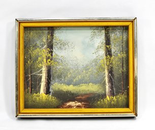 Small Vintage Impasto Forest Landscape Oil Painting - Signed
