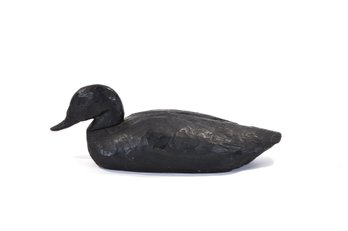 Vintage Hand-Carved Black Duck Decoy, Primitive Folk Art Carving