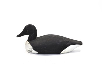 Vintage Hand-Carved Wooden Duck Decoy, Black & White