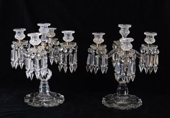 Pair Antique Baccarat Style Crystal Girandoles / Candelabra
