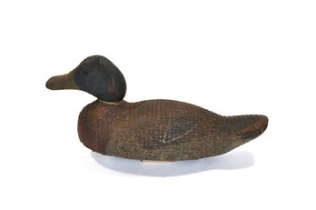 Vintage Hand-Carved Wooden Duck Decoy With Lead Weights