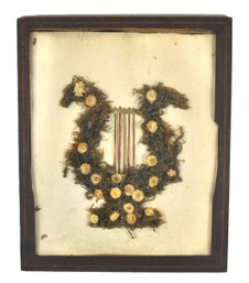 Victorian Mourning Wreath With Lyre, Dried Flowers Under Glass