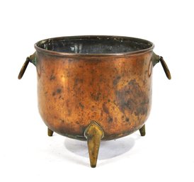 Antique Copper And Brass Cauldron Pot With Ring Handles - Hand Seamed