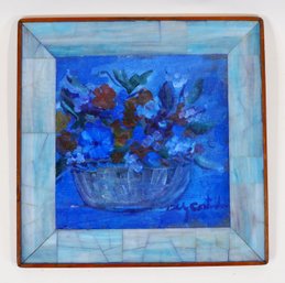 Floral Still Life - Reverse Glass Painting, Signed
