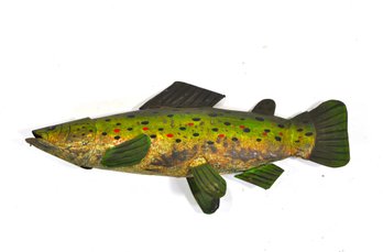 Vintage Folk Art Metal Trout Fish Sculpture, Hand-Painted