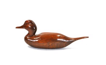 Vintage Hand-Carved Wooden Duck Decoy - High-Gloss Elongated Form