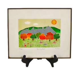 Signed Miniature Limited Edition Naive Color Etching, 'In The Autumn'