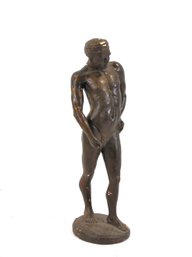 Antique Plaster Male Nude Study Sculpture, Signed S. Ward