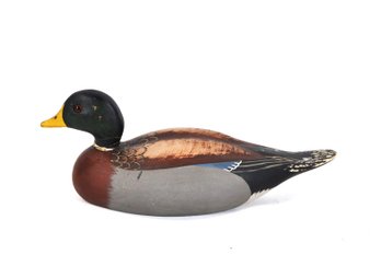 Vintage Hand-Carved & Painted Wooden Mallard Drake Decoy, Signed