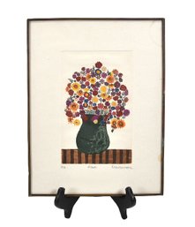 Signed Miniature Limited Edition Naive Color Etching, 'flowers'
