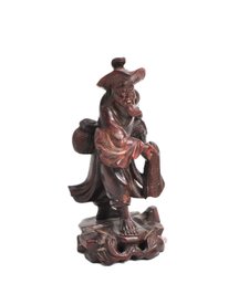 Vintage Chinese Carved Wood Fisherman Figure With Basket
