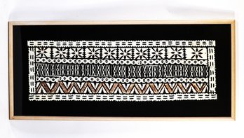 Framed Pacific Island Tapa Barkcloth Art  Geometric Tribal Design