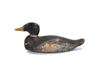 Vintage Hand-Carved Coot Wooden Duck Decoy With Iron Keel Weight