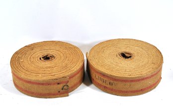 Pair Of Vintage Industrial Linen Webbing Rolls