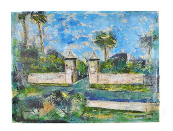 H. Downer (20th Century) Modernist Landscape Painting With Palm Trees