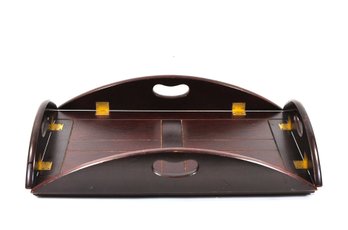 Vintage Folding Wooden Butlers Tray With Brass Hinges & Cutout Handles