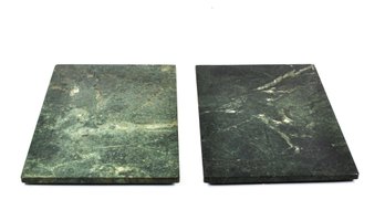 Pair Vintage Green Marble Stone Trivets / Coasters With Rubber Feet