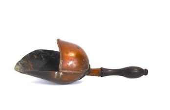 Antique Copper And Wood Fireplace Ash Scoop
