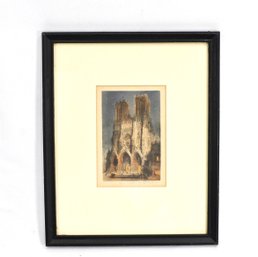 J. Alphege Brewer (1881-1946) Small Signed Color Etching Of Reims Cathedral