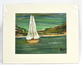 Signed Sailboat Coastal Oil Painting