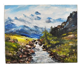 Vintage Alpine Landscape Oil Painting, Signed