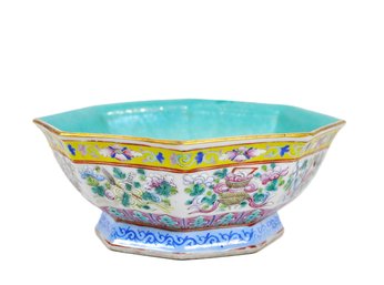Antique Chinese Daoist Famille Rose Porcelain Octagonal Bowl