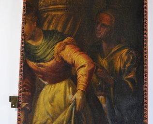 Antique Italian Baroque Painted Cabinet Door, 17th-18th Century