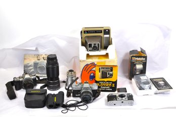 Lot Of Vintage Cameras, Lenses & Accessories  Minolta, Pentax, Kodak & More