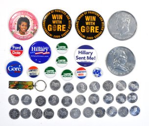 Large Lot Of Vintage Political Campaign Pins, Tokens & Presidential Medals