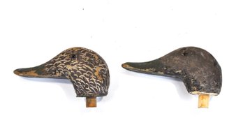 Pair Of Vintage Hand-Carved Wooden Duck Decoy Heads