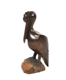 Mid-Century Hand-Carved Wooden Pelican Sculpture, Signed Raul Quesney