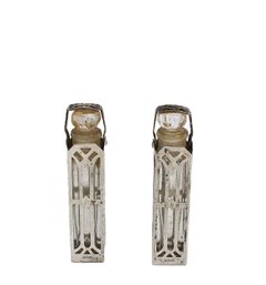 Pair Of Antique Art Deco 1920s Sterling Silver Perfume Bottles In Holders