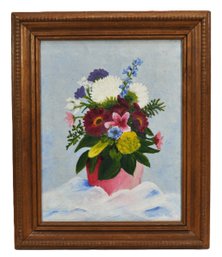 Mid- Century Still Life Floral Oil Painting In Carved Wood Frame - Signed