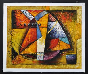 Abstract Oil On Canvas  Bold Textured Composition  Signed Tom L.