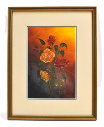 Vintage Signed Oil Painting Of Roses, Floral Still Life, Framed