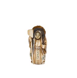 Antique Japanese  Netsuke With Rotating Mask Face - Signed