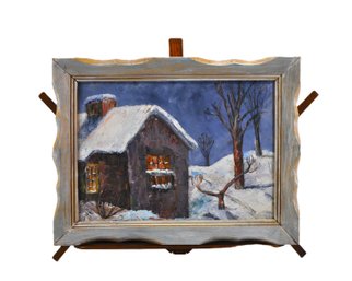 John Nolan Moonlight, Vermont  1967 Signed Winter Landscape Oil Painting