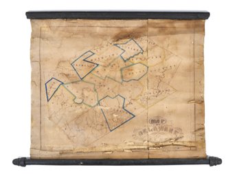 Antique 19th C. Hand-Painted Map Of Delaware On Linen Pull-Down Chart