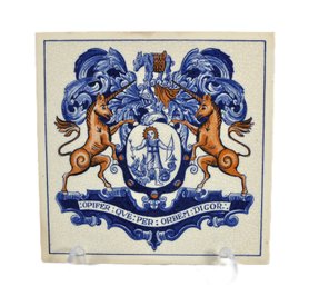 Vintage Delft Holland Hand-Painted Apothecaries Society Coat Of Arms Tile