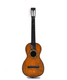 Antique Parlor Guitar With Inlaid Rosette And Mother-of-Pearl Fretboard Decoration