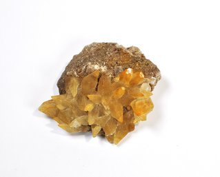 Golden Calcite Crystal Cluster On Matrix