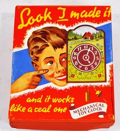 Vintage Look I Made It Mechanical Toy Clock Kit  With Box & Parts
