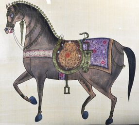 Large Vintage Horse Painting On Silk