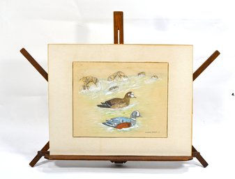 Andre Janet (20th C.) Watercolor Of Ducks - Signed & Dated 1963