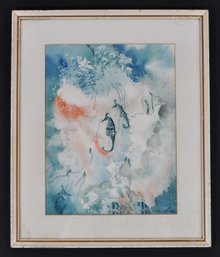 Martha Christian (20th C.) 'Beneath The Sea' Seahorse Watercolor Painting, 1972