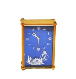 Small Mid-Century JAEGER Desk Clock With Alpine Winter Scene  Swiss Made